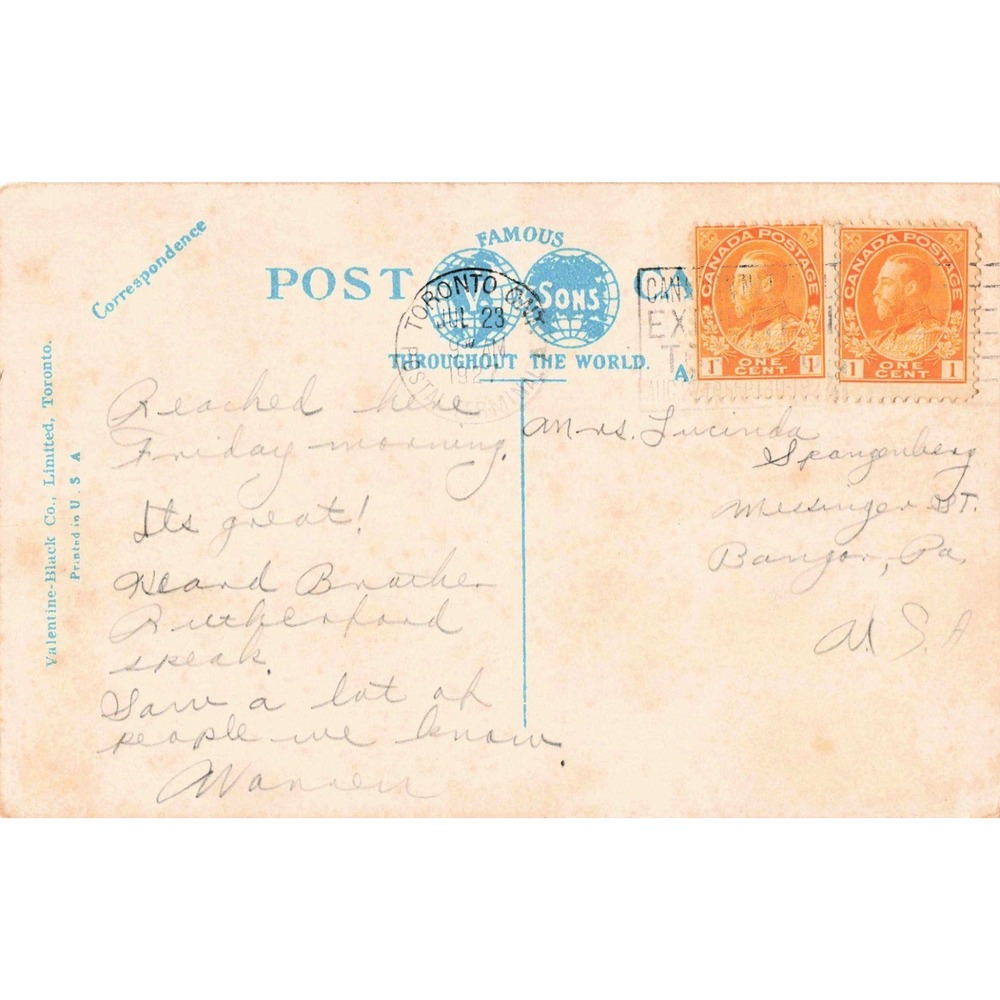 Vintage 1924 Northern Ontario Building Toronto Canada Postcard Bay Adelaide - Picture 2 of 2